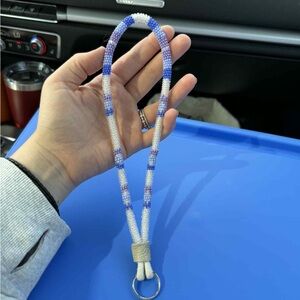 Beaded Blue and White Lanyard